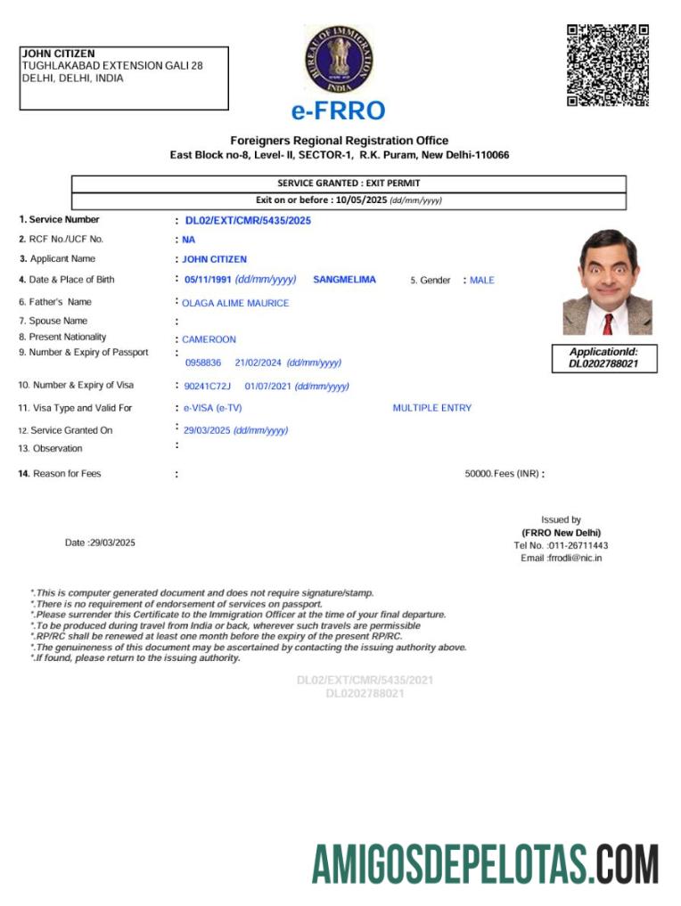 imprimível Modelo de visto E da Índia em formatos Word e PDF, versão 3